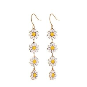 *LUMI* Gold x Yellow White Daisy Fashion Flower Dangle Earrings